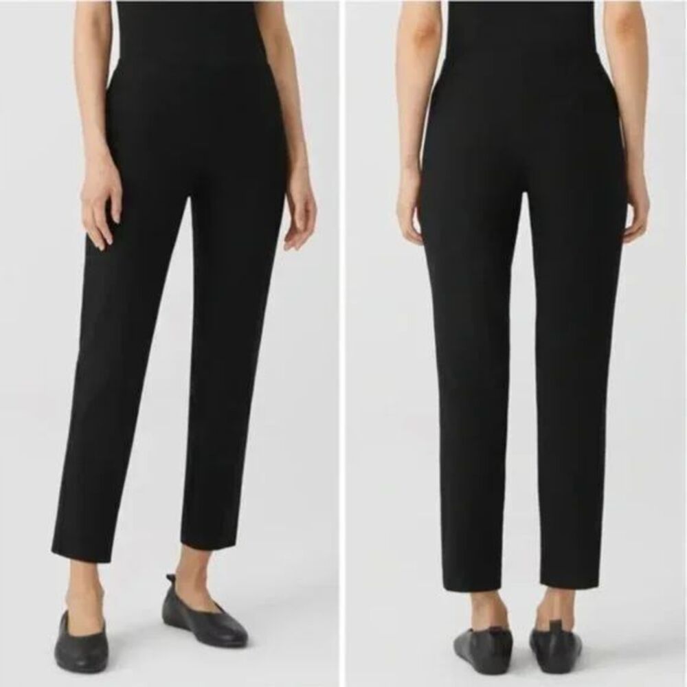 Eileen Fisher‎ Women's Black Crepe Pull-On Viscose Blend Cropped Pants Size M
